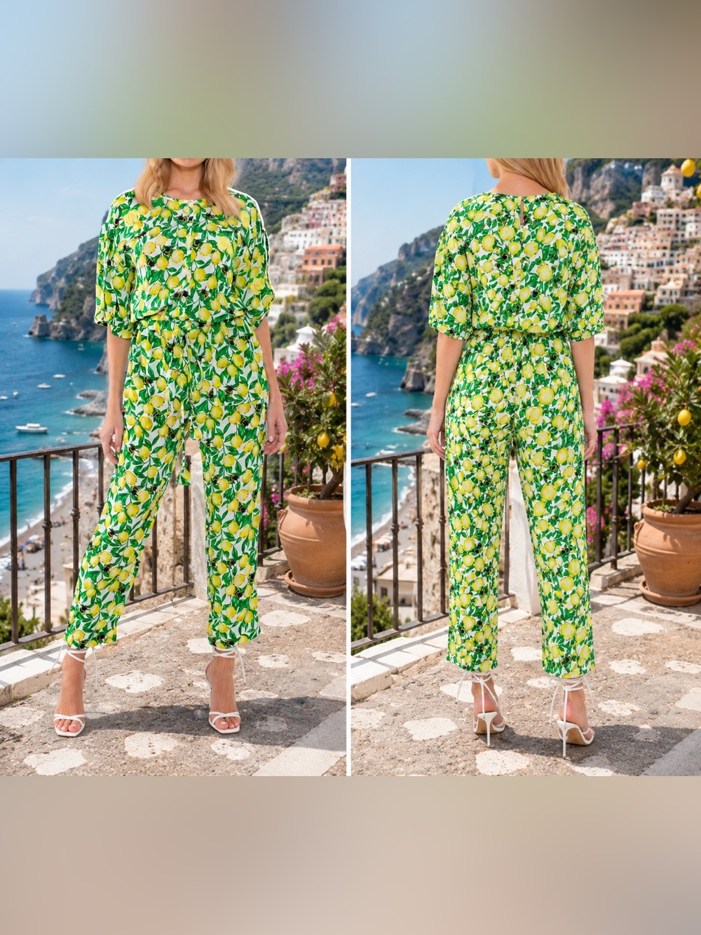 TAJ by Sabrina Crippa Lemon-Print Jumpsuit in Green & Yellow